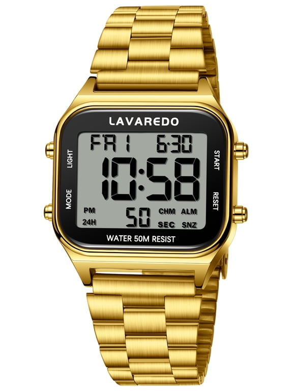 Men's Digital Sport Watch - LED Display, Stainless Steel Strap, Date, Alarm, Stopwatch,Water-Resistant Man Watch Ideal Gift for Men