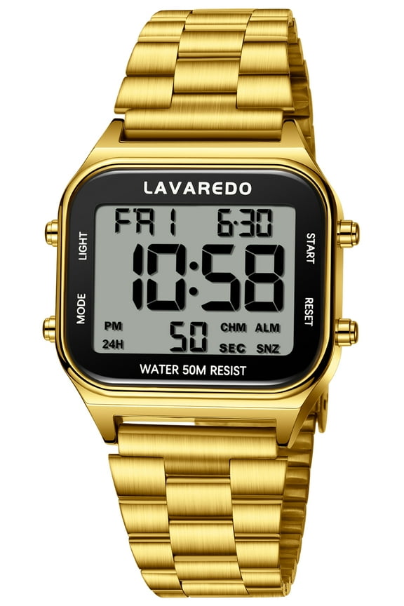 Men's Digital Sport Watch - LED Display, Stainless Steel Strap, Date, Alarm, Stopwatch,Water-Resistant Man Watch Ideal Gift for Men