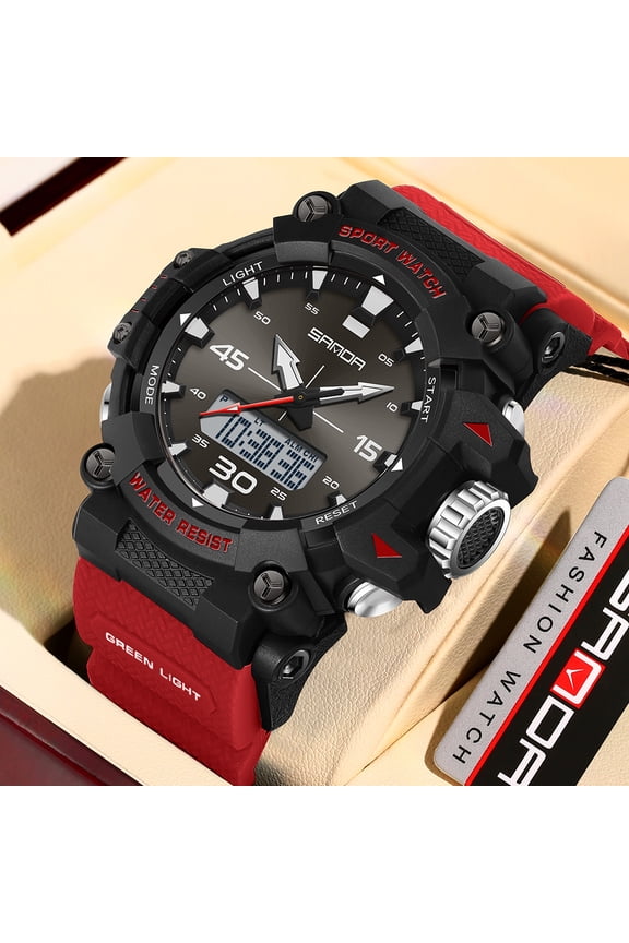 Men's Digital Sports Watch - Large Display, Multifunction, Shockproof, 5ATM Water Resistant, Stopwatch, Countdown, Alarm, Triple Time Zone, Luminous