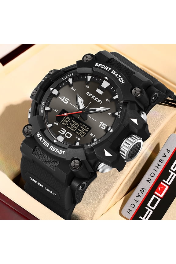 Men's Digital Sports Watch - Large Display, Multifunction, Shockproof, 5ATM Water Resistant, Stopwatch, Countdown, Alarm, Triple Time Zone, Luminous