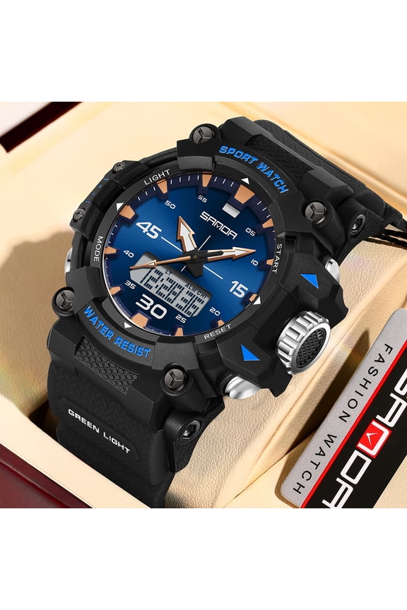 Men's Digital Sports Watch - Large Display, Multifunction, Shockproof, 5ATM Water Resistant, Stopwatch, Countdown, Alarm, Triple Time Zone, Luminous