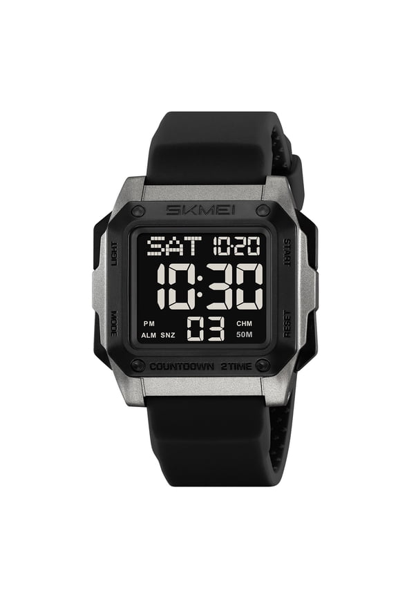 Men's Digital Sports Watch, Square Waterproof Outdoor Watch with Silicone Band for Teens and Men