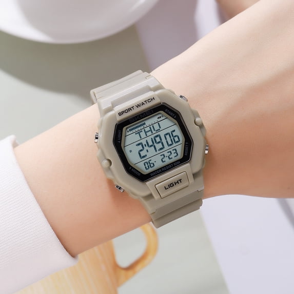 Men's Digital Sports Watch Waterproof with Luminous Display for Hiking Camping Running Swimming Outdoor(Beige-A)