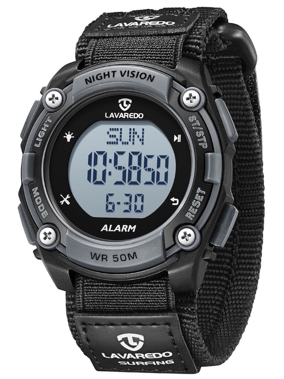 Men's Digital Watch with Nylon Strap – 12/24H Time, Alarm,Stopwatch, LED Backlight Waterproof Man Watch Gift for man Father's Day gift - BlackGrey