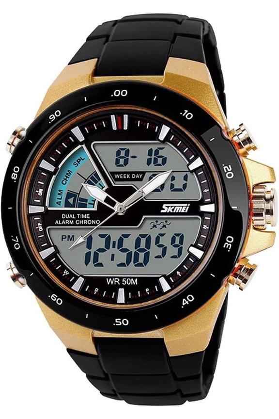 Men's Digital Watch 50M Waterproof Large Dual Dial Multifunction Analog Military Outdoor Sports Electronic Watch Calendar Day Date