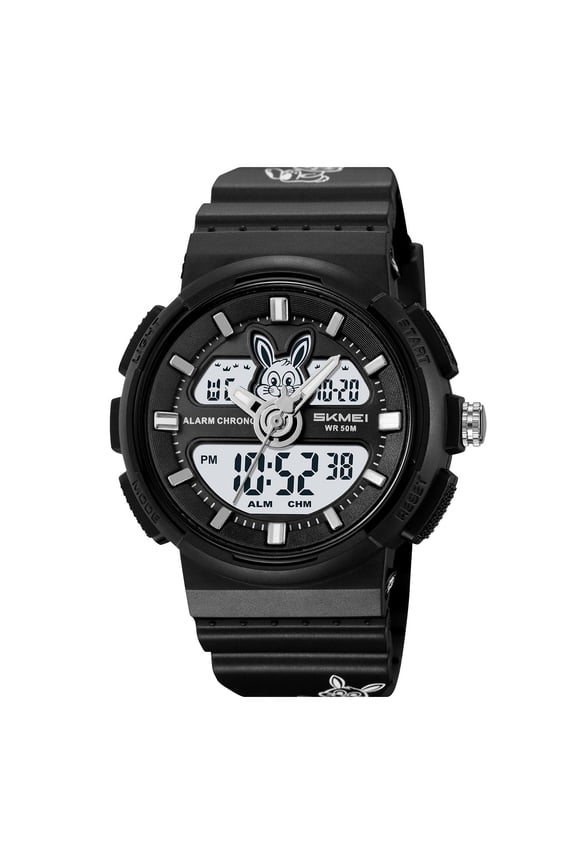 Men's Digital Watch with Cartoon Rabbit Dial, LED Backlight Water Resistant Sport Watch, Alarm Stopwatch Calendar Function Casual Watch for Daily Use and Outdoor Activities