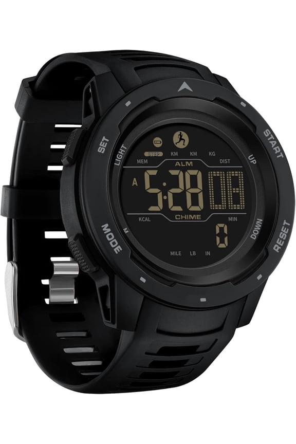 Men's Digital Watch Waterproof Pedometer Watches Sport Watch Step Counter Calorie Military Watch with Stopwatch Alarm LED Backlight Countdown