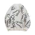 thumbnail image 1 of Men's Dinosaur Print Sweater Coat Casual Loose Knit Round Neck Warm Winter Fall Fashion Top Neutral Style Comfortable Outerwear, 1 of 2