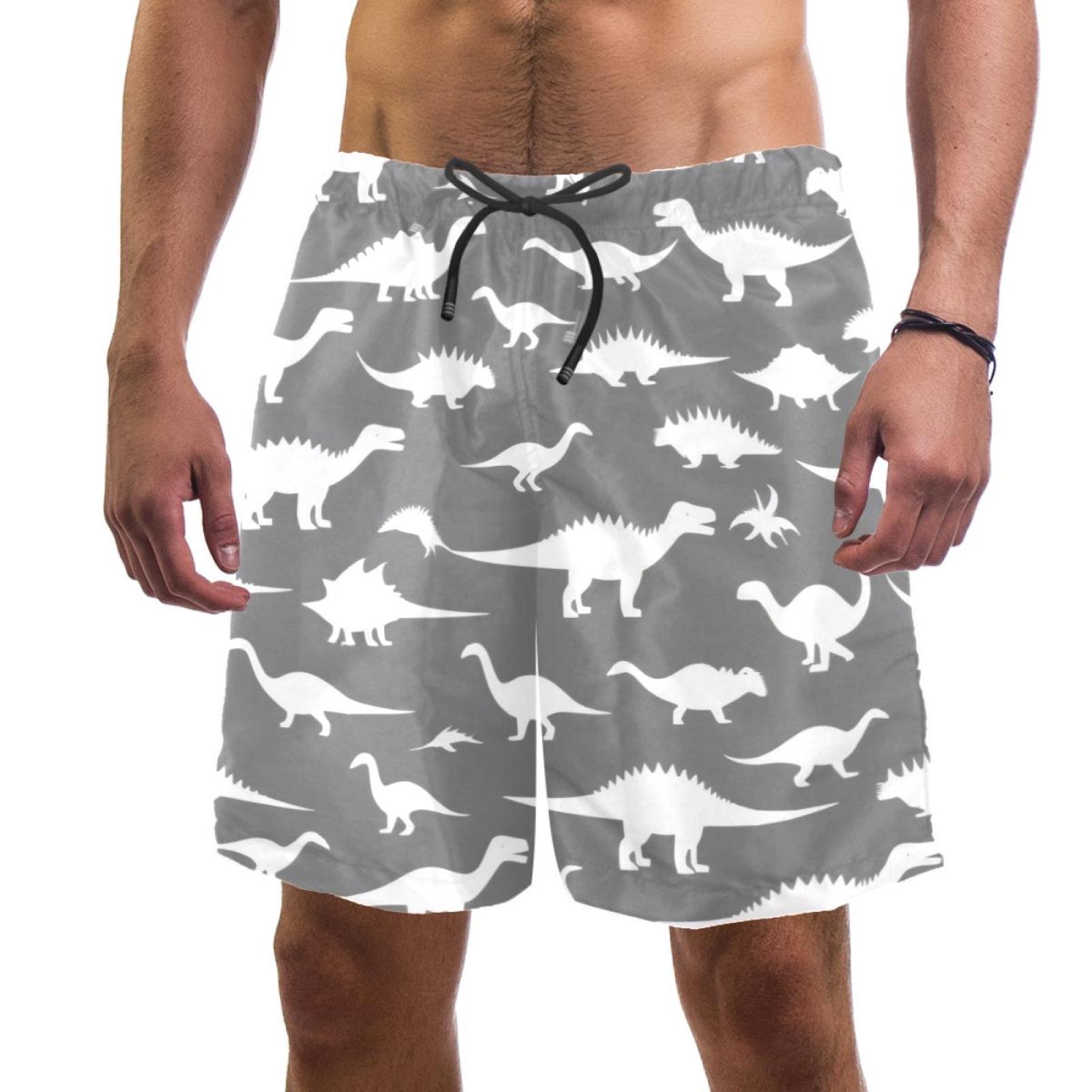 Men's Dinosaurs Gray Swim Trunks Quick Dry Board Shorts Bathing Suits