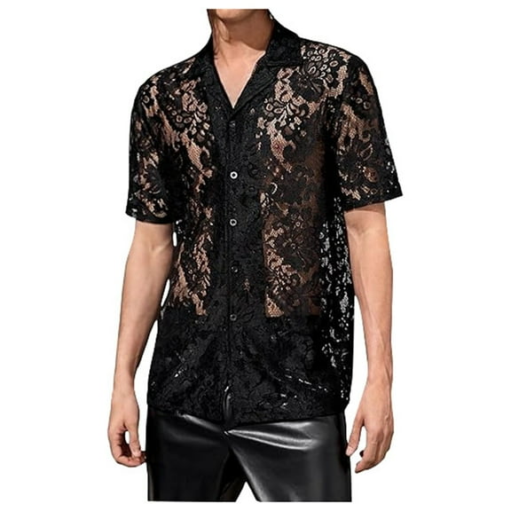 Men's Disco Party Lace Long Sleeve Shirt Stylish Foreign Trade Formal Casual Top Comfortable Breathable Fashionable Men's Tops T-Shirt Casual Crew Neck Loose