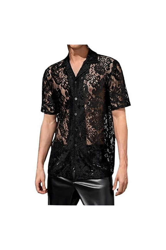 Men's Disco Party Lace Long Sleeve Shirt Stylish Foreign Trade Formal Casual Top Comfortable Breathable Fashionable Men's Tops T-Shirt Casual Crew Neck Loose