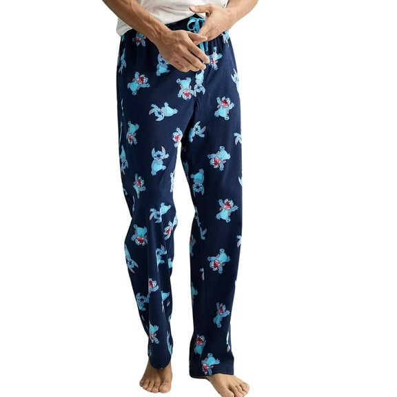 Men's Disney Lilo & Stitch Pajama Pants Sleepwear Loungewear Blue All-Over Print