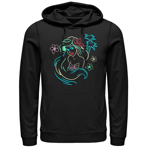 Men's Disney Little Mermaid Neon Pullover Hoodie Color: Black Size: L