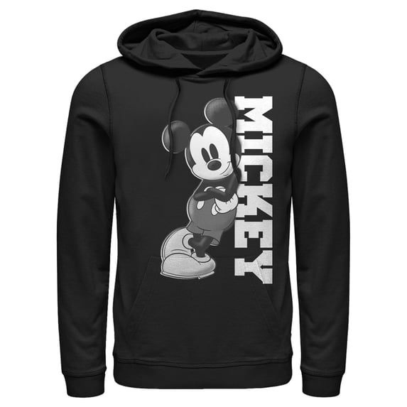 Men's Mickey & Friends Black and White Mickey Mouse Pull Over Hoodie Black X Large