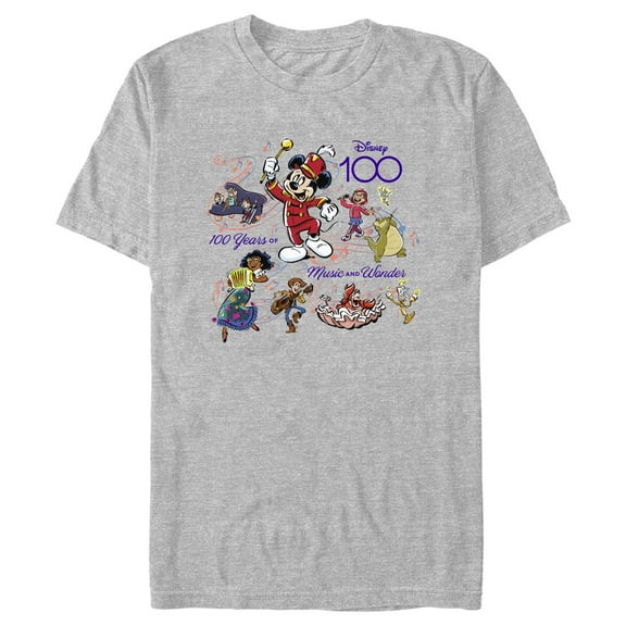 Men's Disney Mickey Mouse and Friends 100 Years of Music and Wonder  Graphic Tee Athletic Heather Medium