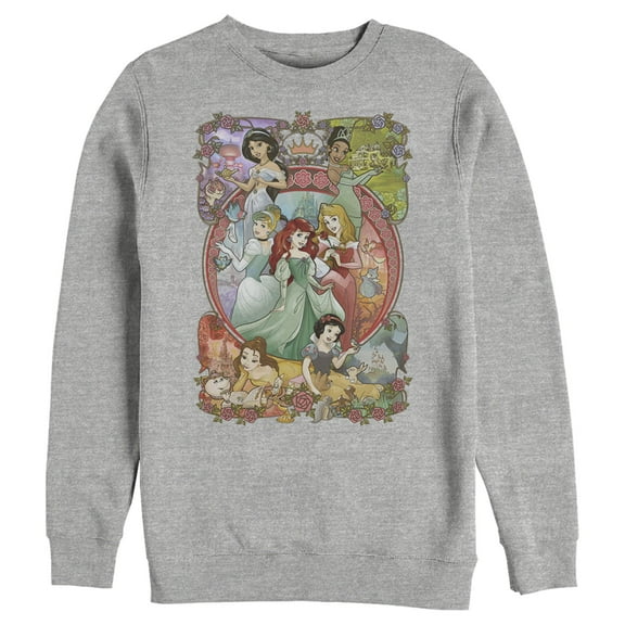 Men's Disney Princesses Vintage Collage  Sweatshirt Athletic Heather Medium