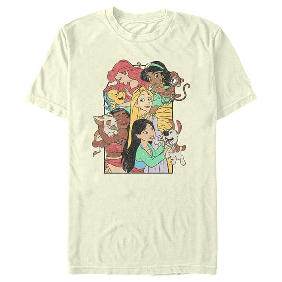 Men's Disney Princess Pets Distressed Graphic Tee Beige 2X Large
