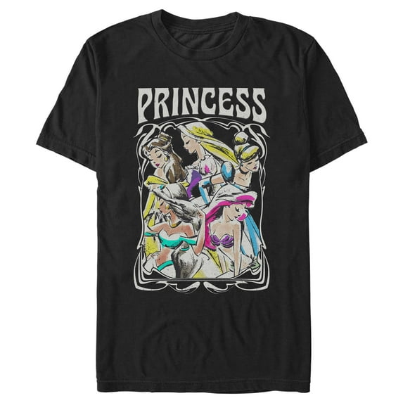 Men's Disney Princess Sketch Poster Graphic Tee Black 2X Large