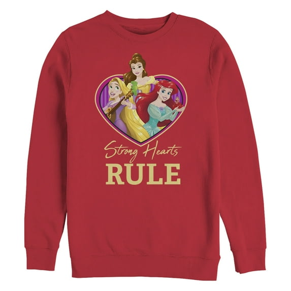 Men's Disney Princess Trio Strong Hearts Rule Sweatshirt Color: Red Size: XXL
