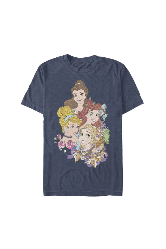 Men's Disney Princesses Artistic Portrait Graphic Tee Navy Blue Heather 2X Large
