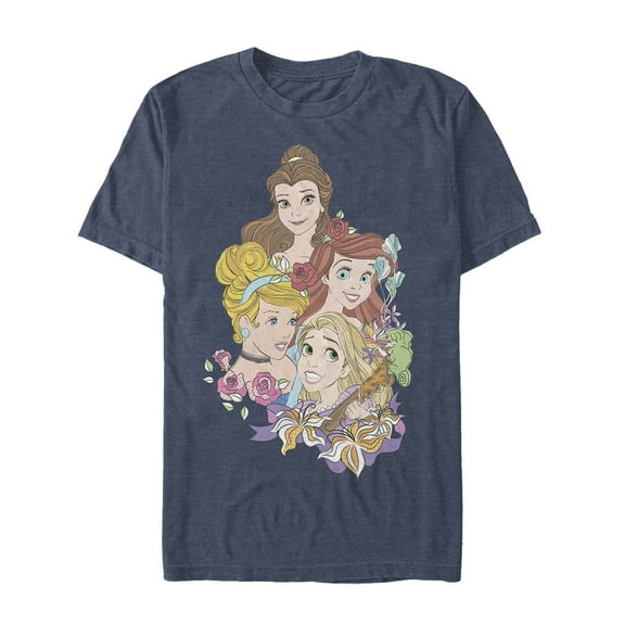 Men's Disney Princesses Artistic Portrait  Graphic Tee Navy Blue Heather 4X Large