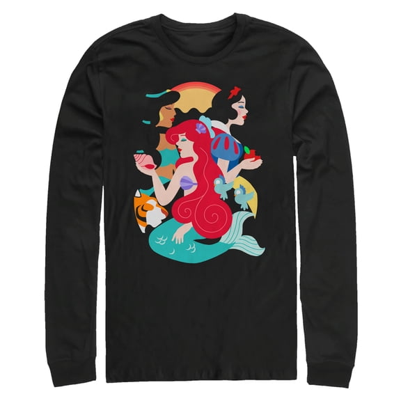 Men's Disney Princesses Cartoon Profile  Long Sleeve Shirt Black 2X Large