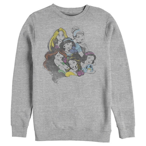 Men's Disney Princesses Group Bold Color Pop  Sweatshirt Athletic Heather Medium