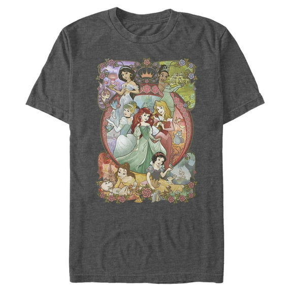 Men's Disney Princesses Vintage Collage Graphic Tee Charcoal Heather 3X Large