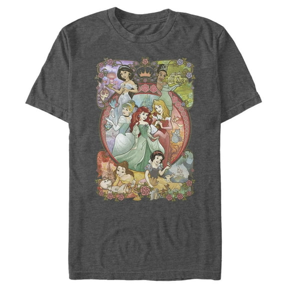 Men's Disney Princesses Vintage Collage Graphic Tee Charcoal Heather X Large