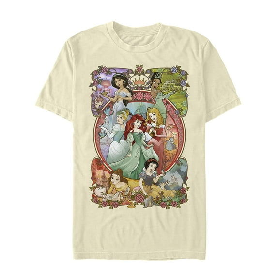 Men's Disney Princesses Vintage Collage Graphic Tee Cream Medium