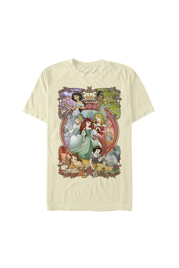 Men's Disney Princesses Vintage Collage Graphic Tee Cream Medium