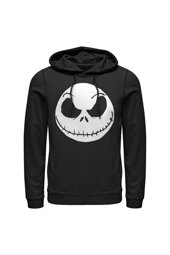 Men's The Nightmare Before Christmas Halloween Jack Skellington Big Face Pull Over Hoodie Black Medium