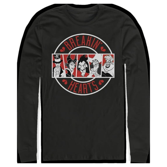 Men's Disney Villains Valentine's Day Breakin' Hearts Long Sleeve Shirt Black Large