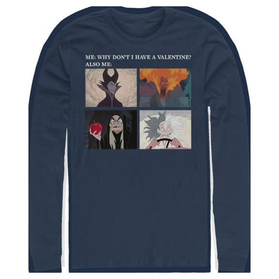 Men's Disney Villains Valentine's Day Meme EVIL  Long Sleeve Shirt Navy Blue 2X Large