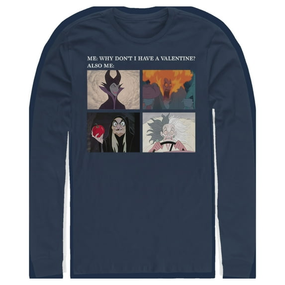 Men's Disney Villains Valentine's Day Meme EVIL Long Sleeve Shirt Navy Blue Small