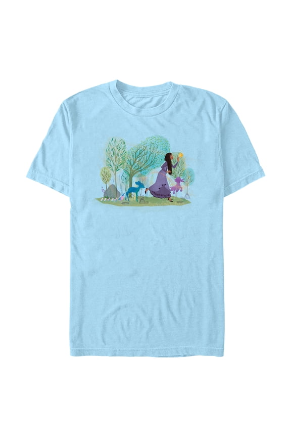 Men's Disney Wish Asha Nature Scene T-Shirt - Light Blue - 2X Large