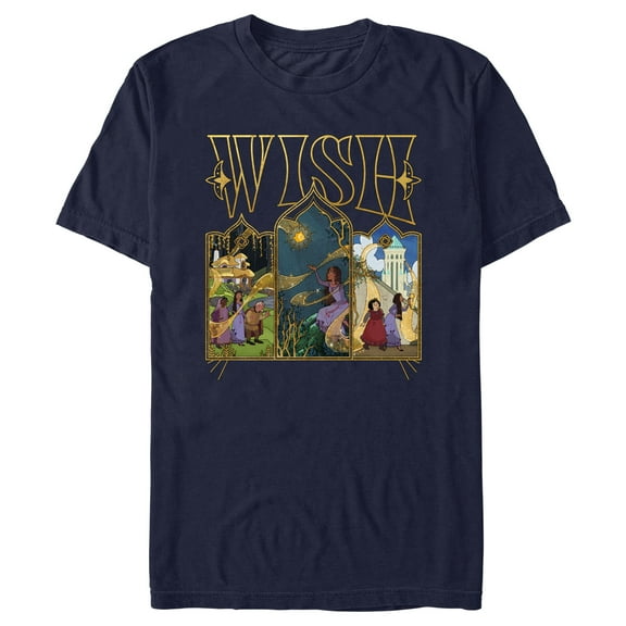 Men's Disney Wish Stained Glass Scenes  T-Shirt - Navy Blue - Medium