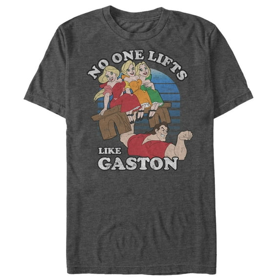 Men's Beauty and the Beast No One Lifts Like Gaston Graphic Tee Charcoal Heather 2X Large