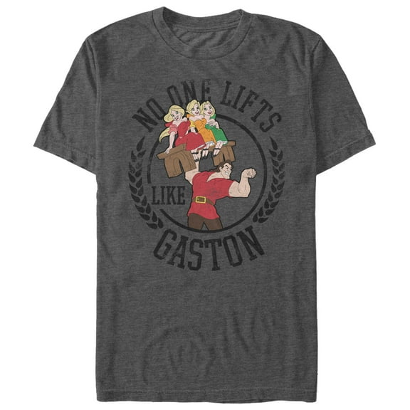 Men's Beauty and the Beast Lifts Like Gaston Graphic Tee Charcoal Heather Large