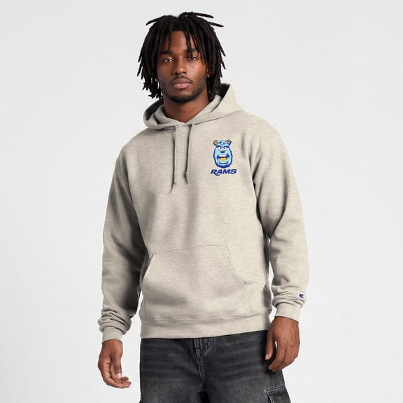 Men's Disney x Champion Oatmeal Los Angeles Rams Powerblend Fullback Hoodie