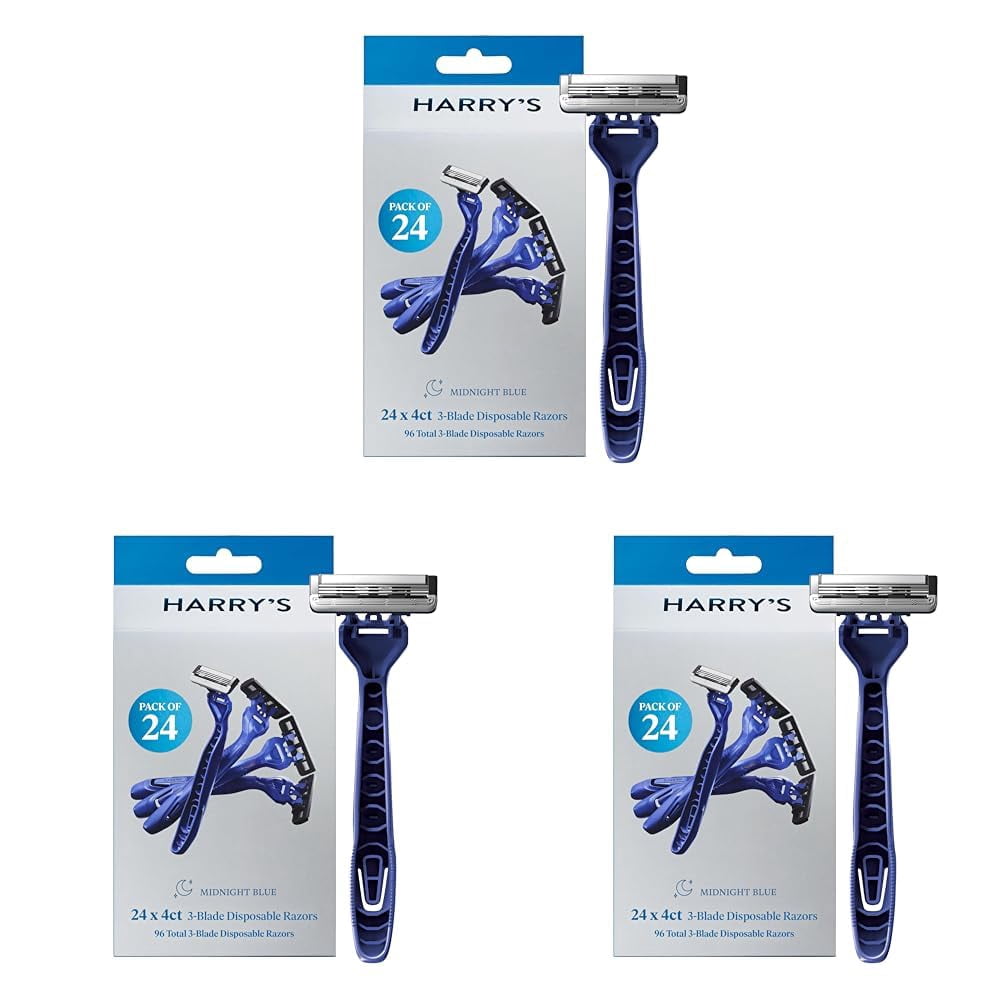 Men's Disposable Razors, 3-Blade Razors with Lubricating Strip and Pivoting Head, 4 Count (Pack of 3)