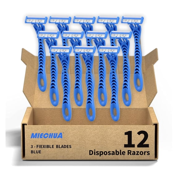 Men's Disposle Razors, 3-Blade Razors with Lubricating Strip and Pivoting Head, | Disposle Mens Razors for Shaving Sensitive Skin 12 count Blue
