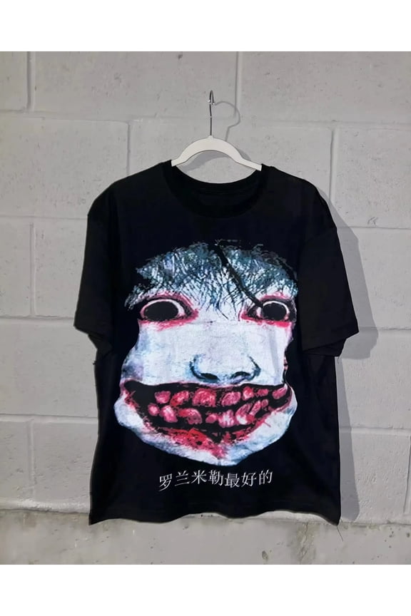 Men's Distorted Creepy Goth Horror Graphic Face T-Shirt