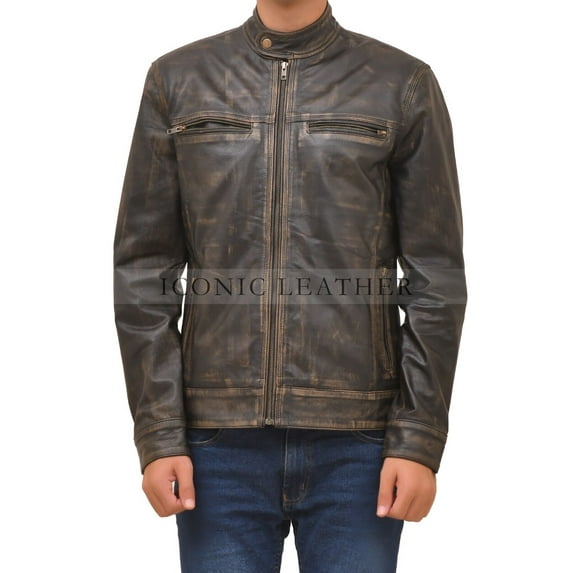 Men’s Distress Black Vintage Café Racer Genuine Leather Jacket