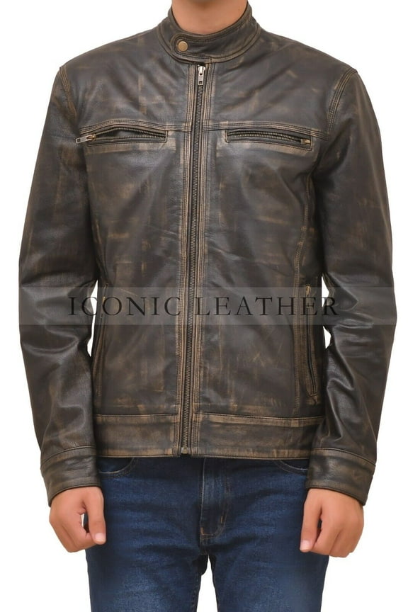 Men’s Distress Black Vintage Café Racer Genuine Leather Jacket