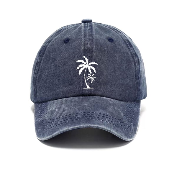 Men's Distressed Baseball Cap, Vintage Washed Cotton Dad Hat with Palm Tree Embroidery, Soft Top Adjustable Trucker Hat for Casual Style, Outdoor, and Daily Sun Protection-Navy