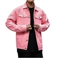 thumbnail image 1 of Men's Distressed Denim Jacket Casual Ripped Holes Long Sleeve Button Down Slim Fit Trucker Jackets Jean Coat (3XL, Pink), 1 of 8