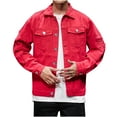 thumbnail image 1 of Men's Distressed Denim Jacket Casual Ripped Holes Long Sleeve Button Down Slim Fit Trucker Jackets Jean Coat (5XL, Red), 1 of 8