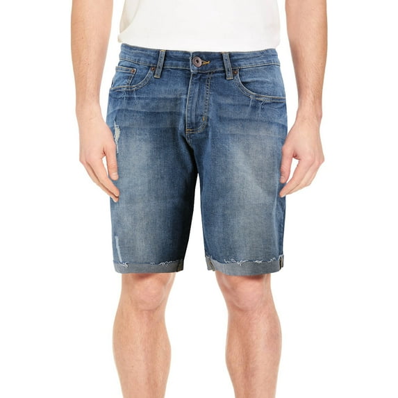 Men's Distressed Denim Light Faded Wash Stretch Ripped Casual Jean Shorts (Medium Blue, 38)