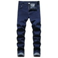 thumbnail image 1 of Men's Distressed Denim Pants Buckle Wash Jeans with Pockets Casual Straight Leg Trousers without Belt, 1 of 8
